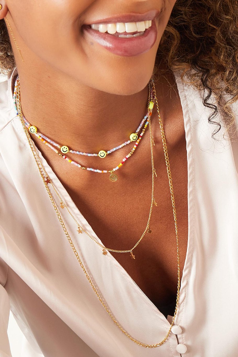 Double Chain Stainless Steel Necklace with Stars Silver color Picture3